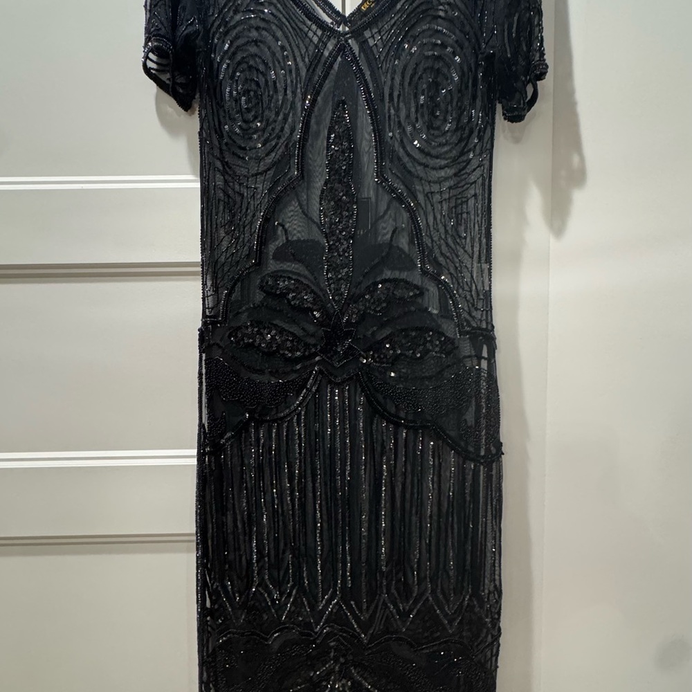 1920s Long Panel Downton Abbey Gown - The Majestic - Kohl Black